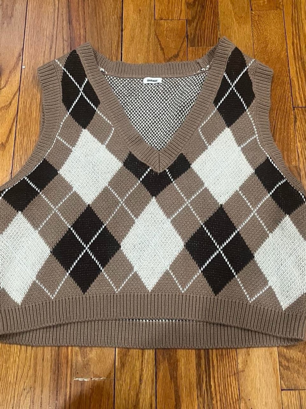 Garage Tan & Brown Argyle V-Neck Sweater Vest